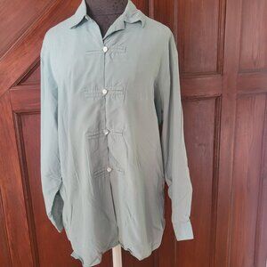 Vintage 100% Silk Richini Sage Green Long Sleeve Blouse Button-Up Shirt Size L